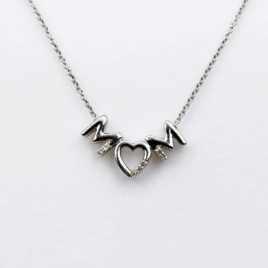 Silver Necklace for Mom, "Mom" Diamond Pendant Necklace, Natural Diamond Necklace for Women, Memorial Jewelry Present for Mothers Day Gift