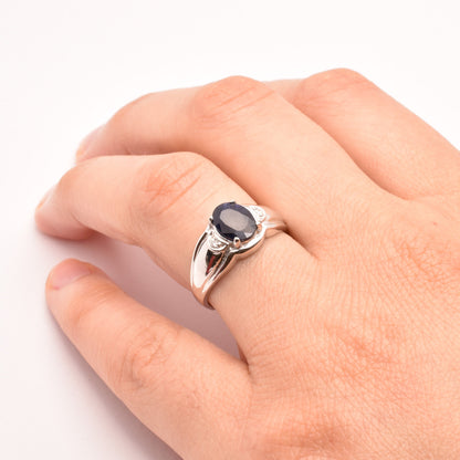 Gold Sapphire Ring, 10K White Gold Natural Blue Sapphire8x6mm with Diamond Ring for Women, September Birthstone, Birthday Gift for her