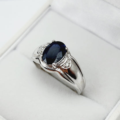 Gold Sapphire Ring, 10K White Gold Natural Blue Sapphire8x6mm with Diamond Ring for Women, September Birthstone, Birthday Gift for her