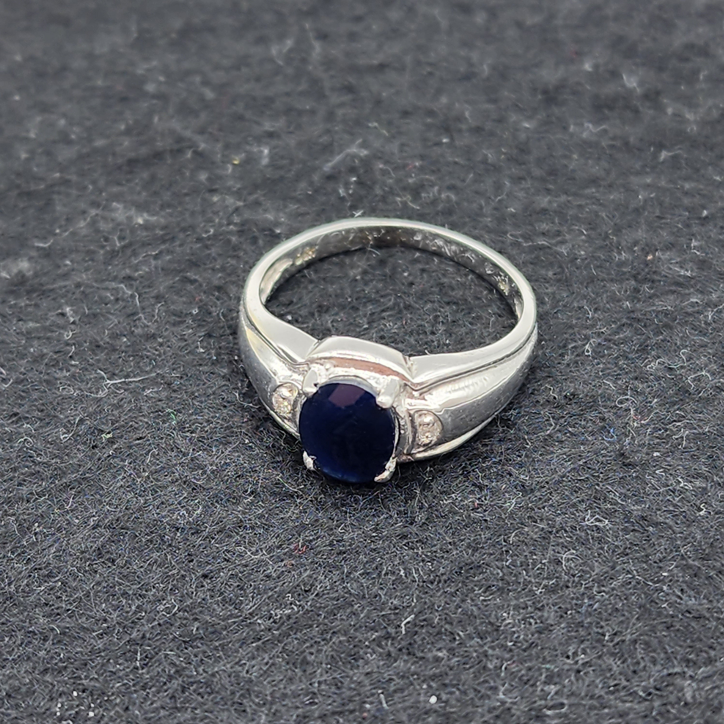 Gold Sapphire Ring, 10K White Gold Natural Blue Sapphire8x6mm with Diamond Ring for Women, September Birthstone, Birthday Gift for her