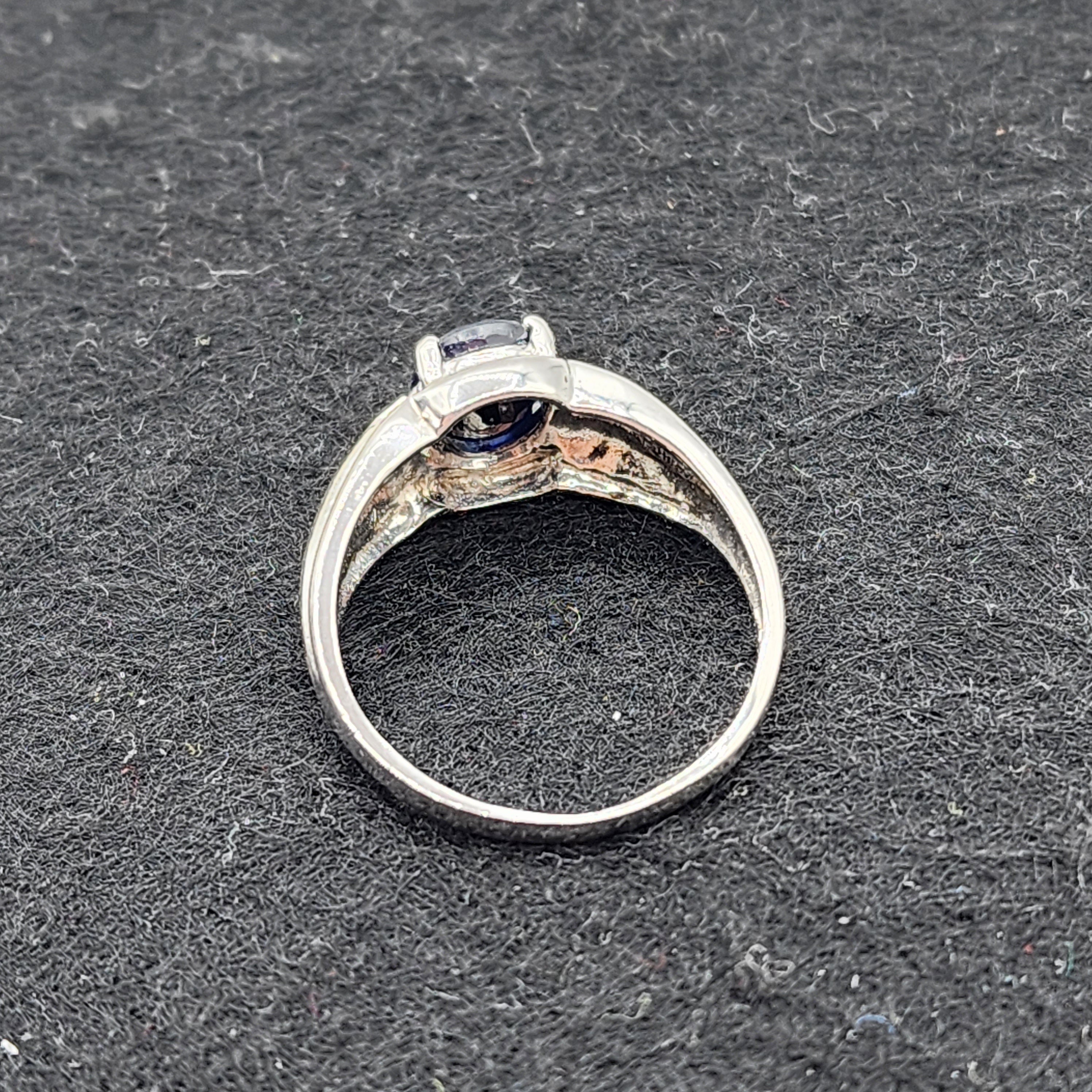 Gold Sapphire Ring, 10K White Gold Natural Blue Sapphire8x6mm with Diamond Ring for Women, September Birthstone, Birthday Gift for her