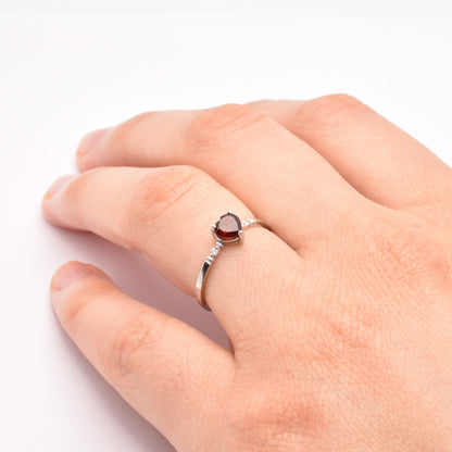 Gold Garnet Ring,  10K White Gold Heart Shape Garnet 5x5mm With Diamonds Ring, Handmade Ring, Statement Ring, Valentine Day Gifts for Love