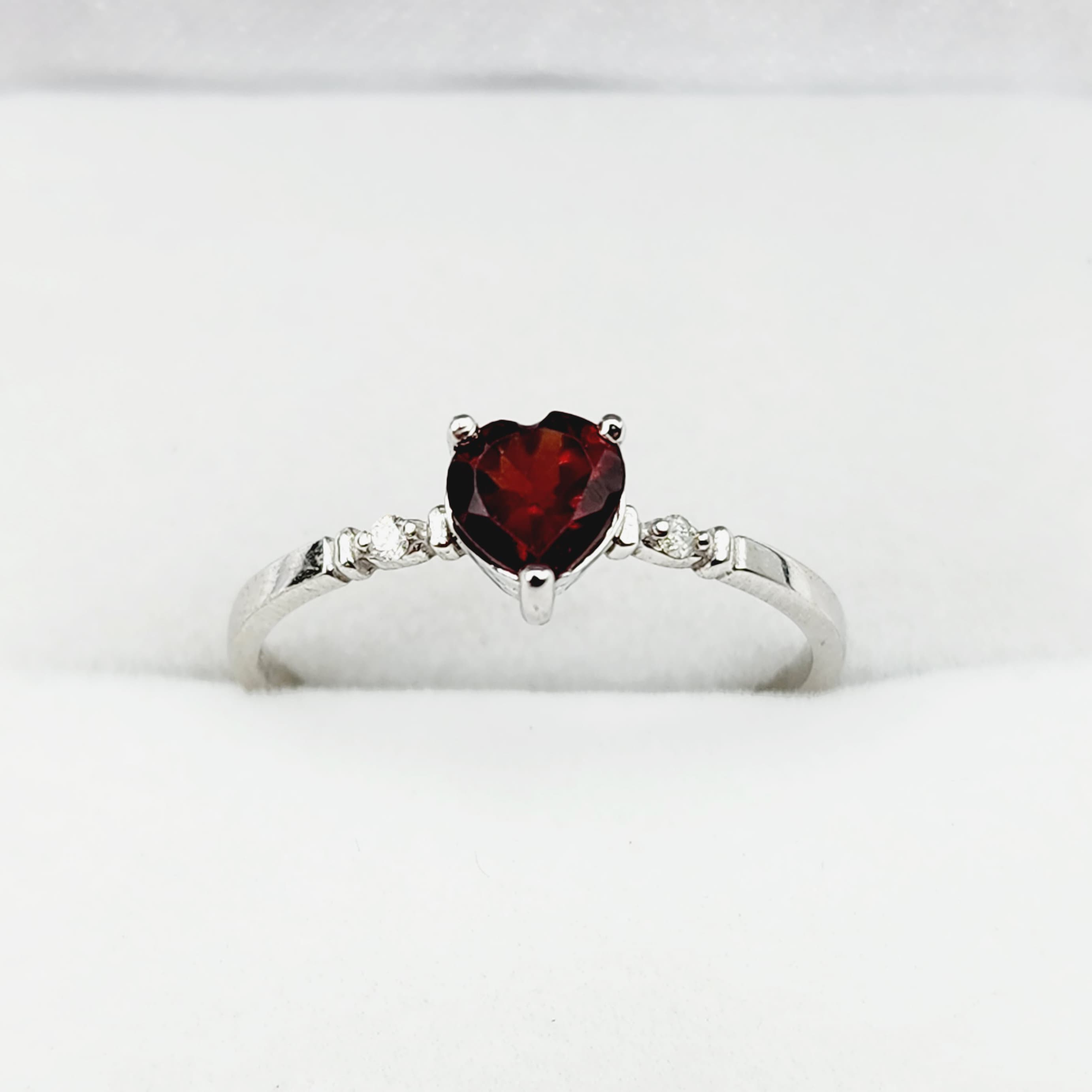 Gold Garnet Ring,  10K White Gold Heart Shape Garnet 5x5mm With Diamonds Ring, Handmade Ring, Statement Ring, Valentine Day Gifts for Love
