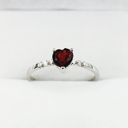 Gold Garnet Ring,  10K White Gold Heart Shape Garnet 5x5mm With Diamonds Ring, Handmade Ring, Statement Ring, Valentine Day Gifts for Love