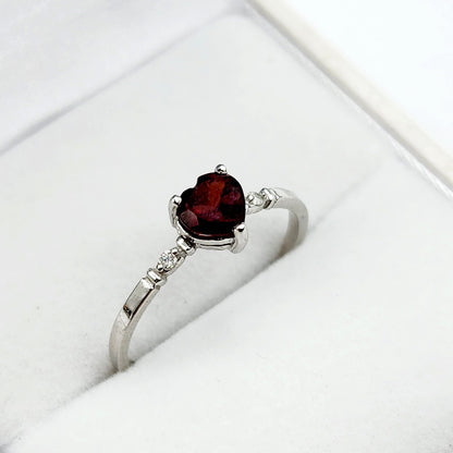 Gold Garnet Ring,  10K White Gold Heart Shape Garnet 5x5mm With Diamonds Ring, Handmade Ring, Statement Ring, Valentine Day Gifts for Love