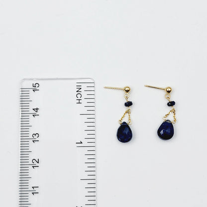 Gold Natural Blue Sapphire Earrings, 14K Yellow Gold Natural Blue Sapphire 3cts Drop Earrings for Women, September Birthstone Gift Idea