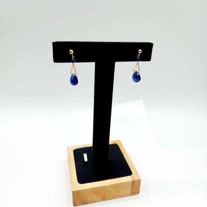 Gold Natural Blue Sapphire Earrings, 14K Yellow Gold Natural Blue Sapphire 3cts Drop Earrings for Women, September Birthstone Gift Idea