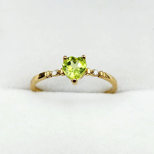 Gold Peridot Ring, 10K Yellow Gold Natural Heart Shape Peridot 5x5mm and Diamonds Ring, August Birthstone, Peridot Jewelry, Ring for her