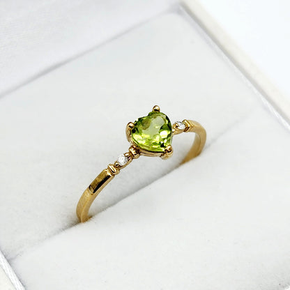 Gold Peridot Ring, 10K Yellow Gold Natural Heart Shape Peridot 5x5mm and Diamonds Ring, August Birthstone, Peridot Jewelry, Ring for her