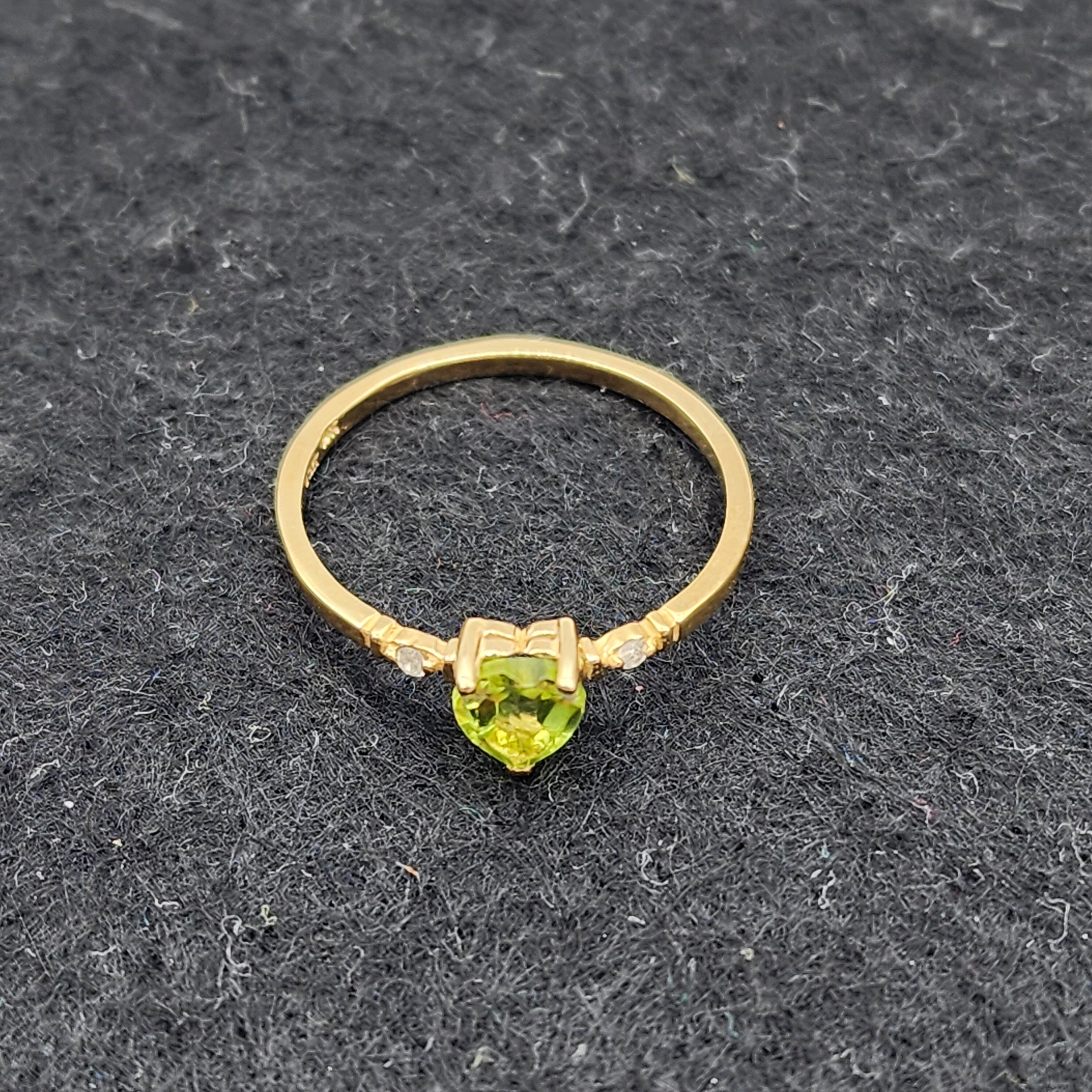 Gold Peridot Ring, 10K Yellow Gold Natural Heart Shape Peridot 5x5mm and Diamonds Ring, August Birthstone, Peridot Jewelry, Ring for her