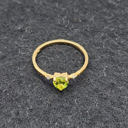 Gold Peridot Ring, 10K Yellow Gold Natural Heart Shape Peridot 5x5mm and Diamonds Ring, August Birthstone, Peridot Jewelry, Ring for her