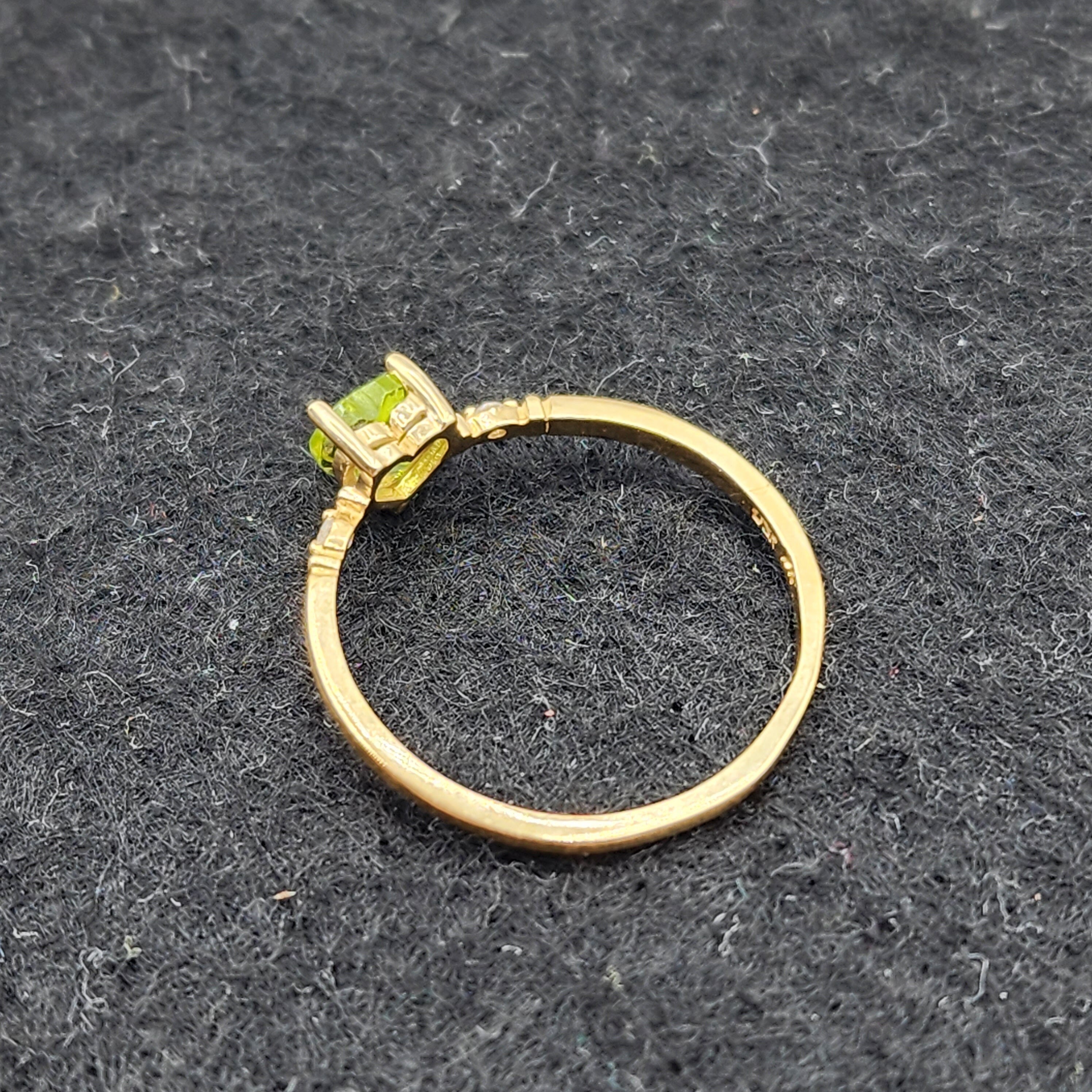 Gold Peridot Ring, 10K Yellow Gold Natural Heart Shape Peridot 5x5mm and Diamonds Ring, August Birthstone, Peridot Jewelry, Ring for her
