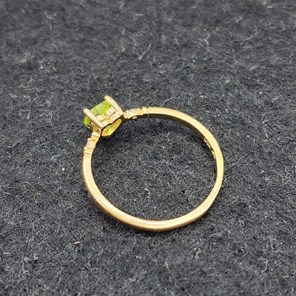 Gold Peridot Ring, 10K Yellow Gold Natural Heart Shape Peridot 5x5mm and Diamonds Ring, August Birthstone, Peridot Jewelry, Ring for her