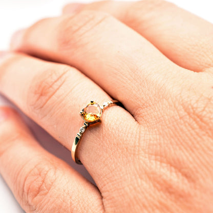 Gold Yellow Sapphire Ring, 10K Yellow Gold Natural Yellow Sapphire Heart Shaped 5x5mm with Diamonds Ring for Women, Gemstone Ring for Her