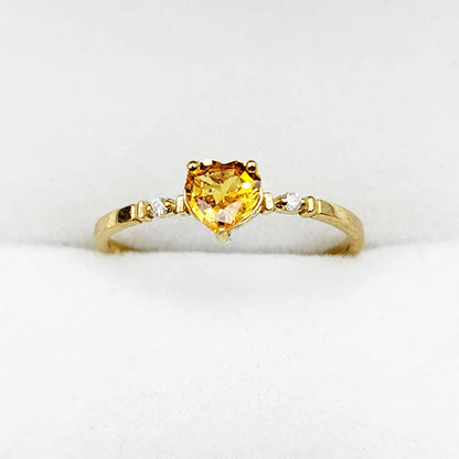 Gold Yellow Sapphire Ring, 10K Yellow Gold Natural Yellow Sapphire Heart Shaped 5x5mm with Diamonds Ring for Women, Gemstone Ring for Her