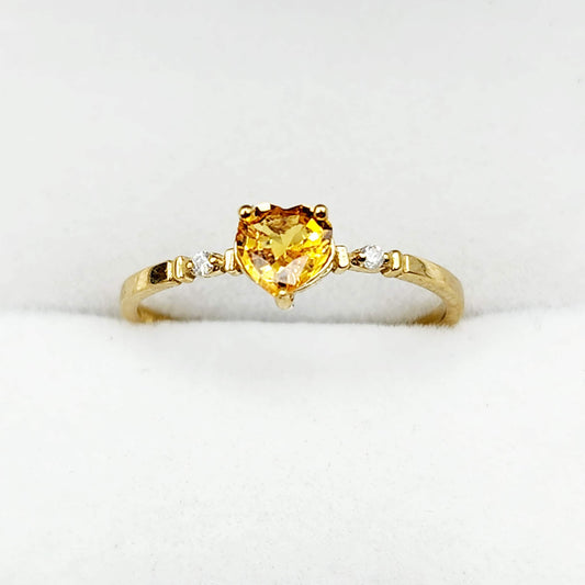 Gold Yellow Sapphire Ring, 10K Yellow Gold Natural Yellow Sapphire Heart Shaped 5x5mm with Diamonds Ring for Women, Gemstone Ring for Her