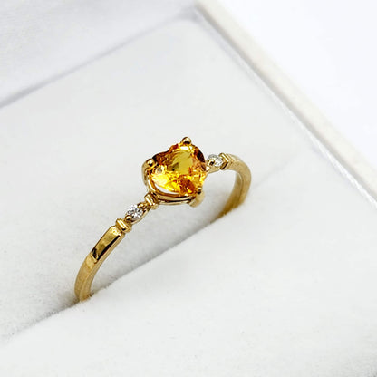Gold Yellow Sapphire Ring, 10K Yellow Gold Natural Yellow Sapphire Heart Shaped 5x5mm with Diamonds Ring for Women, Gemstone Ring for Her