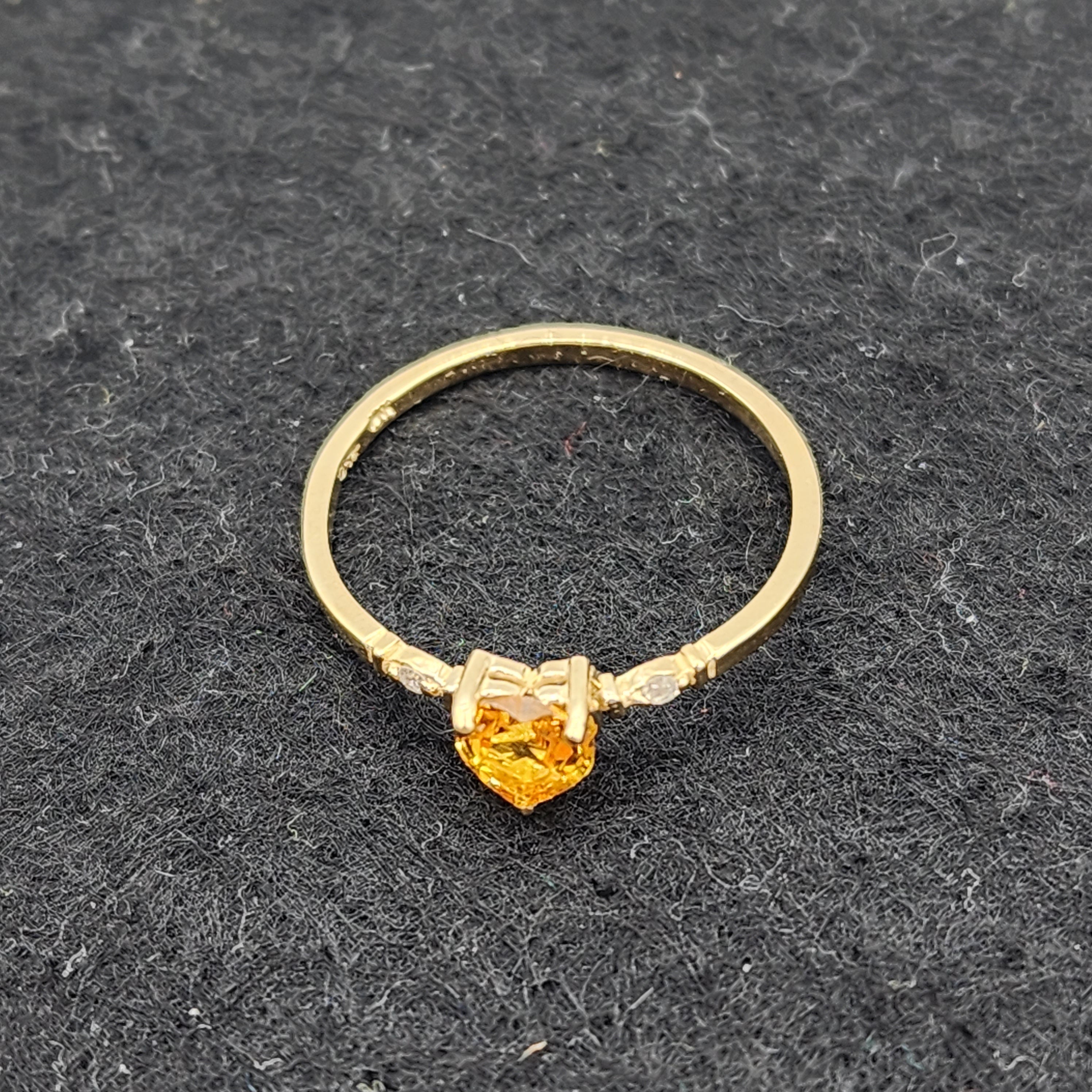 Gold Yellow Sapphire Ring, 10K Yellow Gold Natural Yellow Sapphire Heart Shaped 5x5mm with Diamonds Ring for Women, Gemstone Ring for Her