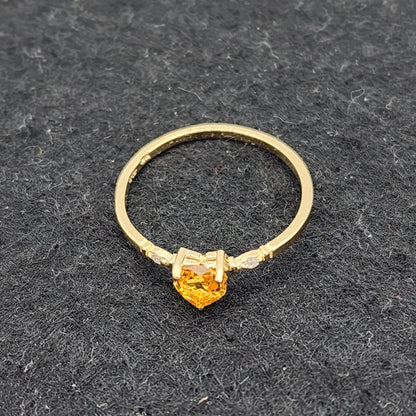 Gold Yellow Sapphire Ring, 10K Yellow Gold Natural Yellow Sapphire Heart Shaped 5x5mm with Diamonds Ring for Women, Gemstone Ring for Her