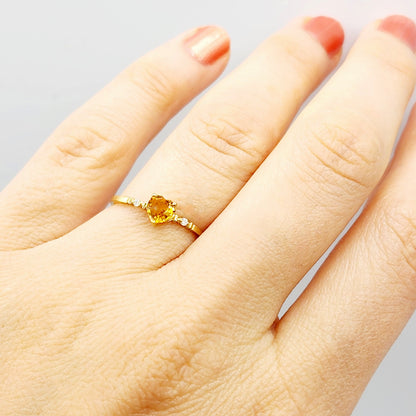 Gold Yellow Sapphire Ring, 10K Yellow Gold Natural Yellow Sapphire Heart Shaped 5x5mm with Diamonds Ring for Women, Gemstone Ring for Her
