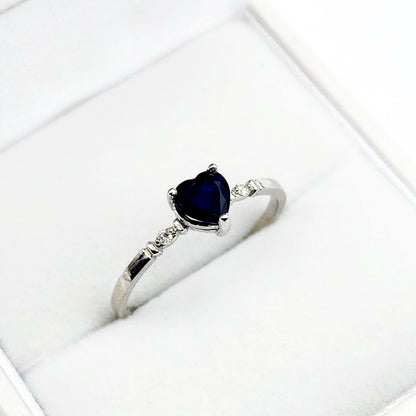 Gold Blue Sapphire Ring, 10K White Gold Heart Shape Natural Blue Sapphire With Diamond Ring, September Birthstone Ring for Women