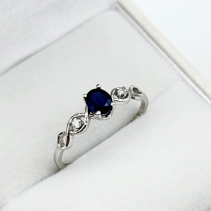 Gold Blue Sapphire Ring , 10K Gold Natural Blue Sapphire (0.42ct) With Diamond (0.02ct) Ring