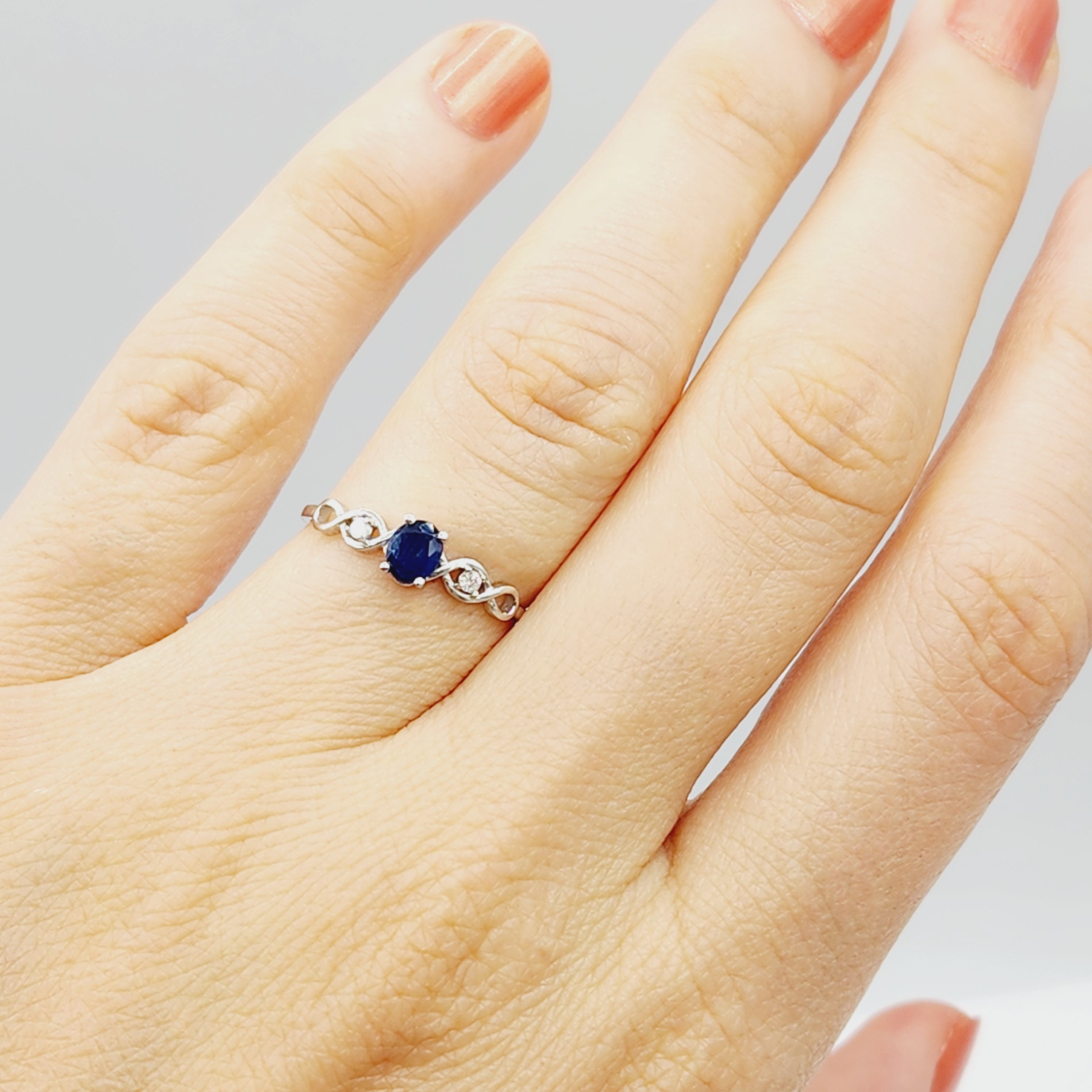 Gold Blue Sapphire Ring , 10K Gold Natural Blue Sapphire (0.42ct) With Diamond (0.02ct) Ring