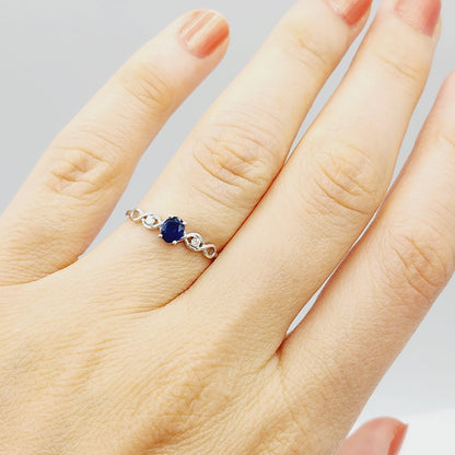 Gold Blue Sapphire Ring , 10K Gold Natural Blue Sapphire (0.42ct) With Diamond (0.02ct) Ring