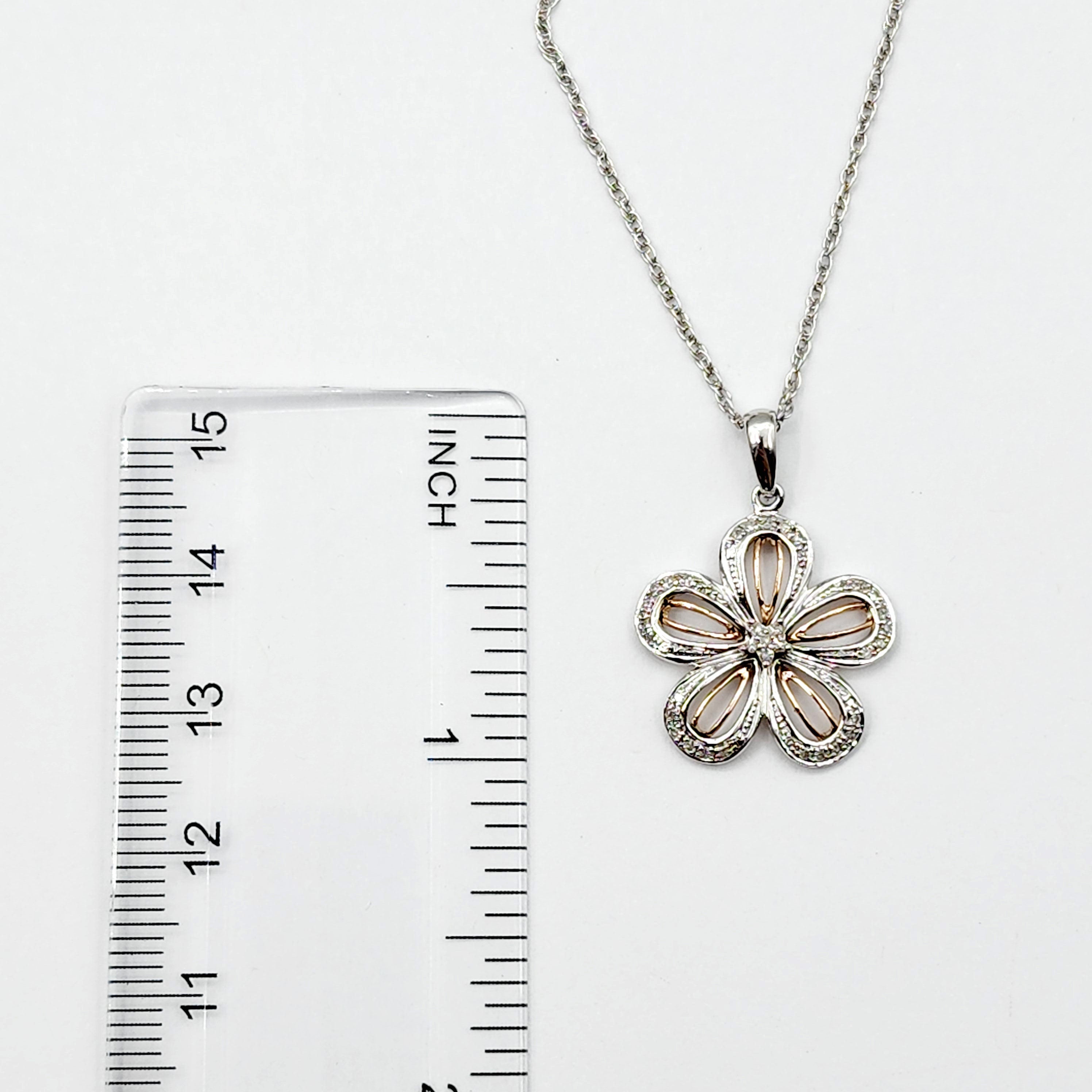 Sterling Silver Diamond Flower Necklace | 925 Silver Natural Diamond Flower Pendant with Chain, Floral Diamond Necklace, Gift For Women