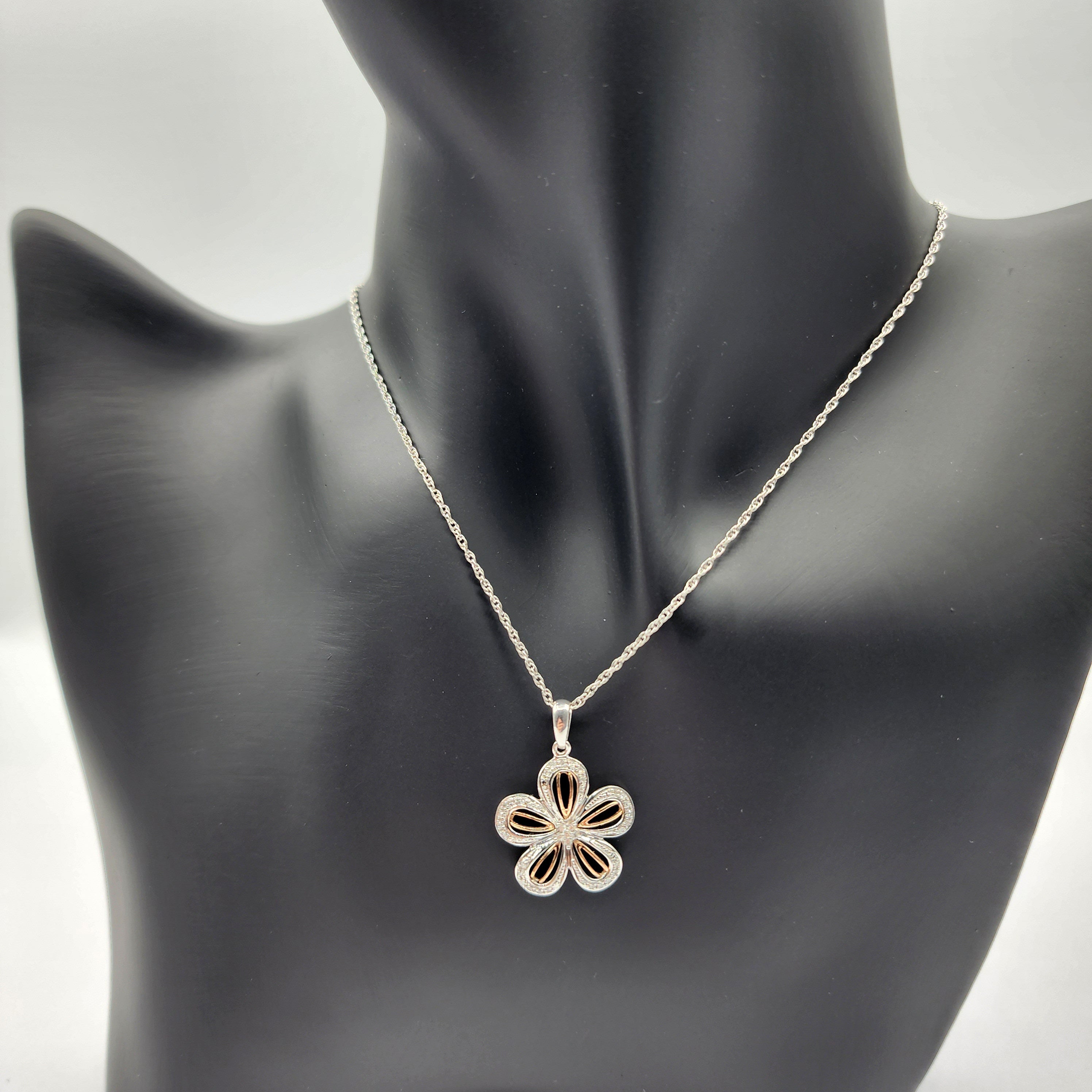Sterling Silver Diamond Flower Necklace | 925 Silver Natural Diamond Flower Pendant with Chain, Floral Diamond Necklace, Gift For Women