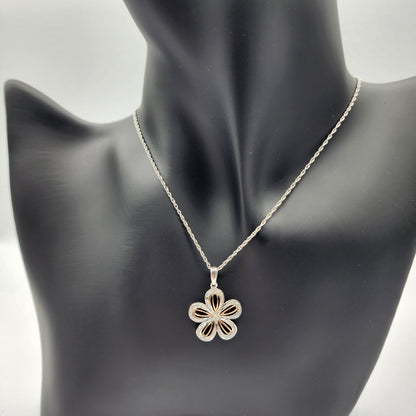 Sterling Silver Diamond Flower Necklace | 925 Silver Natural Diamond Flower Pendant with Chain, Floral Diamond Necklace, Gift For Women