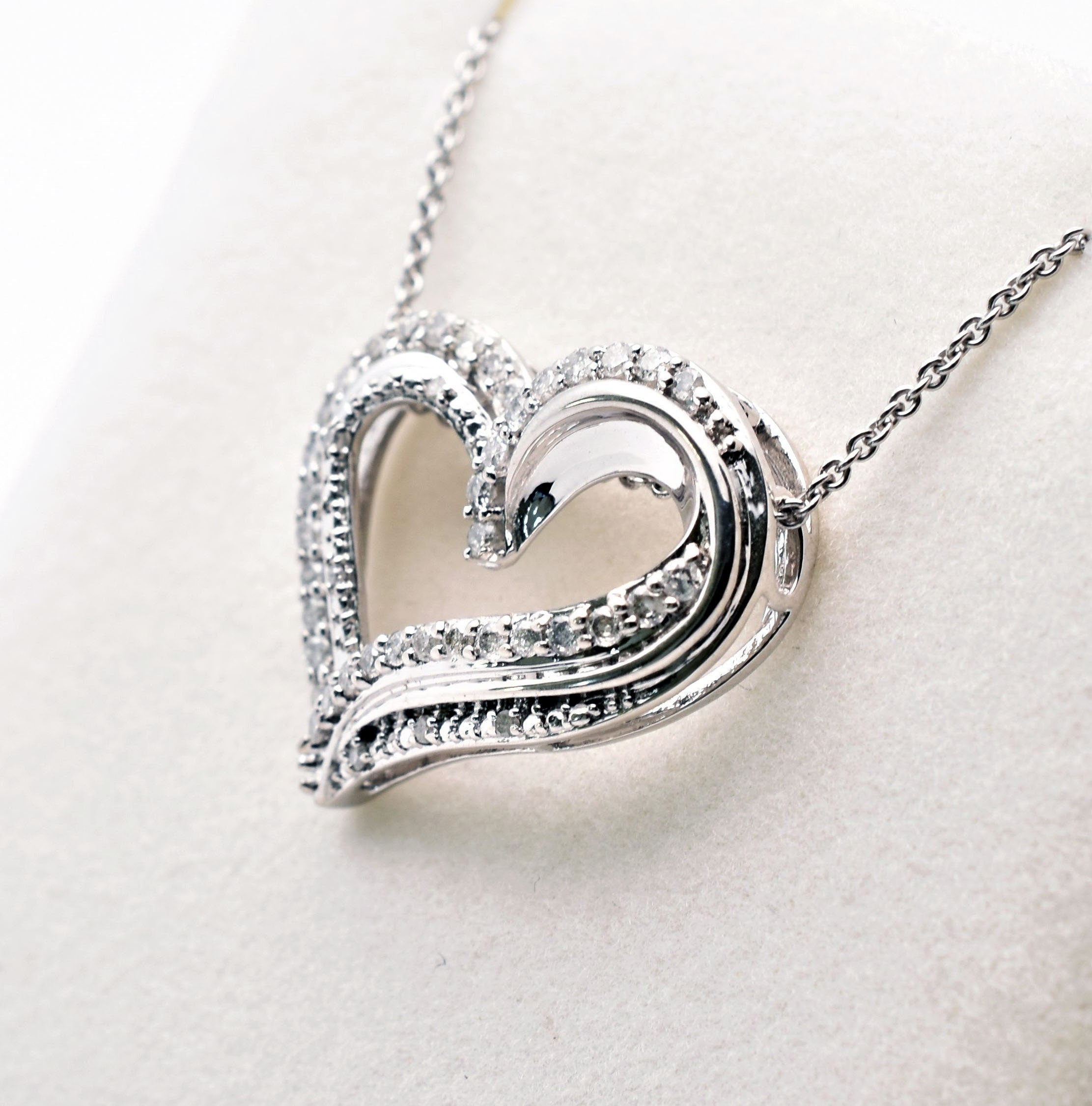 Diamond Heart Pendant Necklace , 925 Sterling Silver Diamond Heart Shaped Big Pendant with Chain, Bride Necklace, Wedding Diamond Necklace