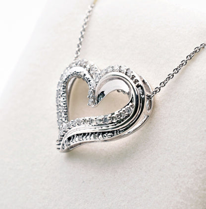 Diamond Heart Pendant Necklace , 925 Sterling Silver Diamond Heart Shaped Big Pendant with Chain, Bride Necklace, Wedding Diamond Necklace