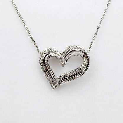 Diamond Heart Pendant Necklace , 925 Sterling Silver Diamond Heart Shaped Big Pendant with Chain, Bride Necklace, Wedding Diamond Necklace