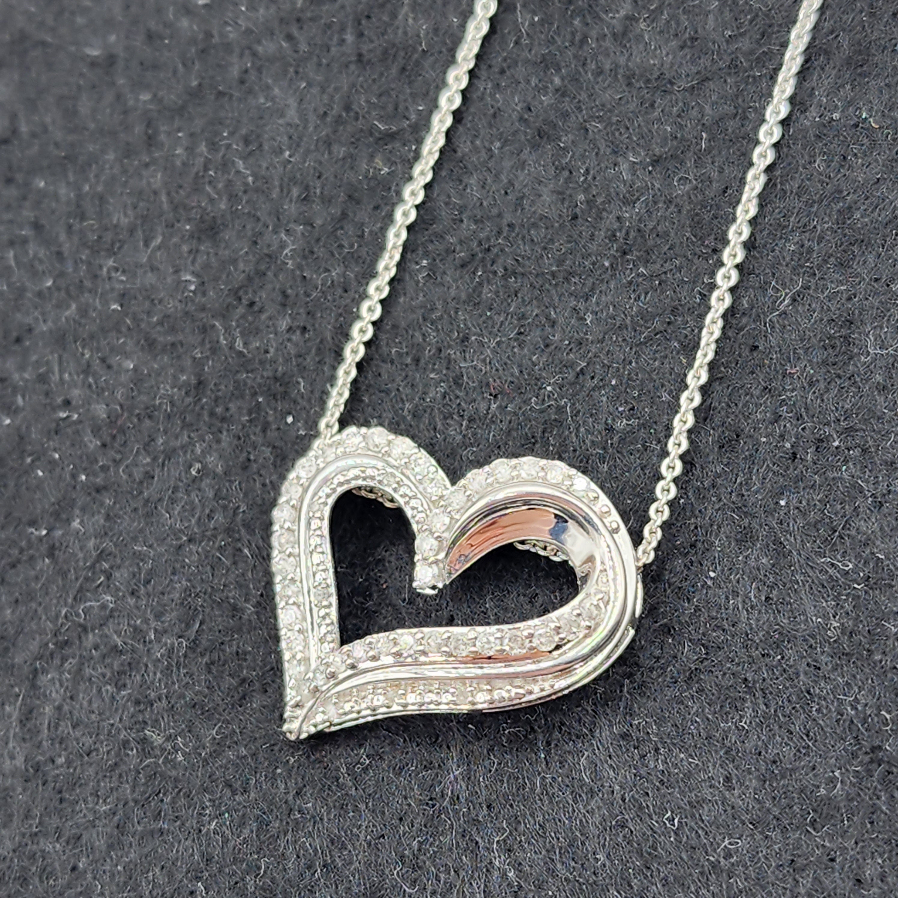 Diamond Heart Pendant Necklace , 925 Sterling Silver Diamond Heart Shaped Big Pendant with Chain, Bride Necklace, Wedding Diamond Necklace