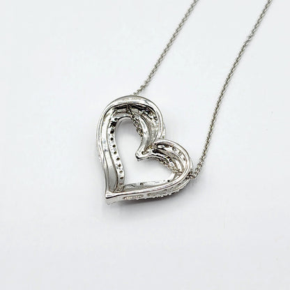 Diamond Heart Pendant Necklace , 925 Sterling Silver Diamond Heart Shaped Big Pendant with Chain, Bride Necklace, Wedding Diamond Necklace