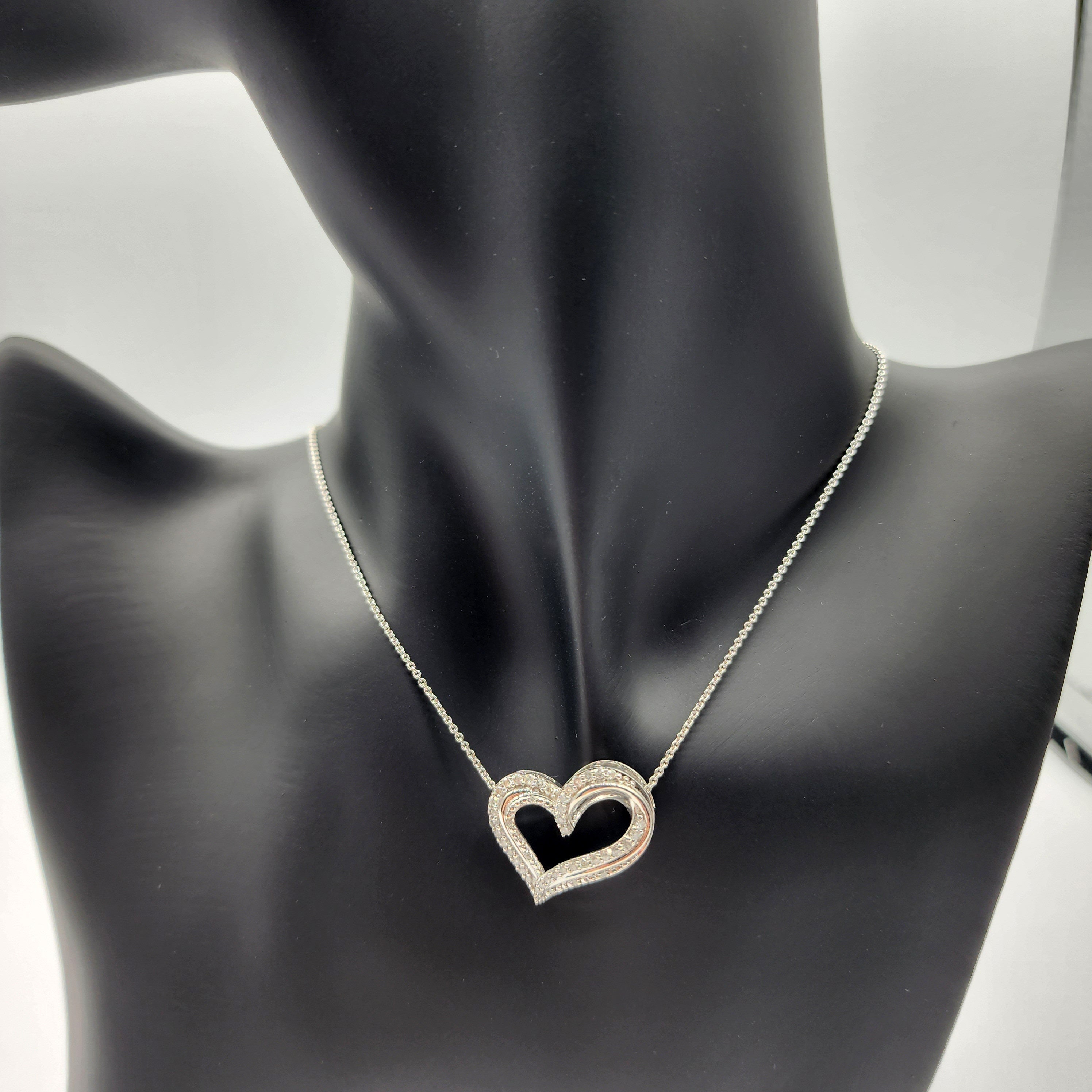 Diamond Heart Pendant Necklace , 925 Sterling Silver Diamond Heart Shaped Big Pendant with Chain, Bride Necklace, Wedding Diamond Necklace
