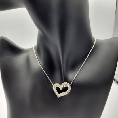 Diamond Heart Pendant Necklace , 925 Sterling Silver Diamond Heart Shaped Big Pendant with Chain, Bride Necklace, Wedding Diamond Necklace