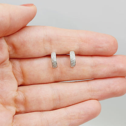 Gold Diamond Hoop Earrings, 10K White Gold Diamond (0.17ct) Earrings, Tiny Hoop Earrings, April Birthstone, Small Earrings For Her