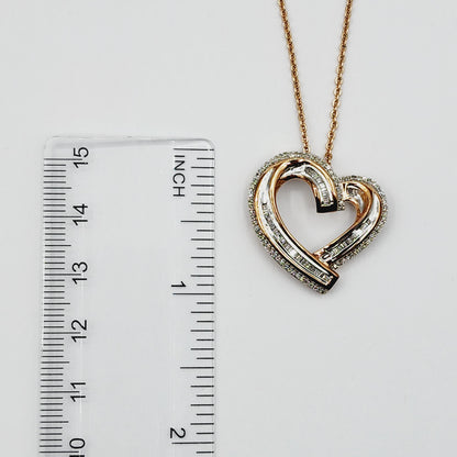 Rose Color With Natural Diamond Necklace, Brass Diamond Heart-shaped Pendant For Women, Gift for Her