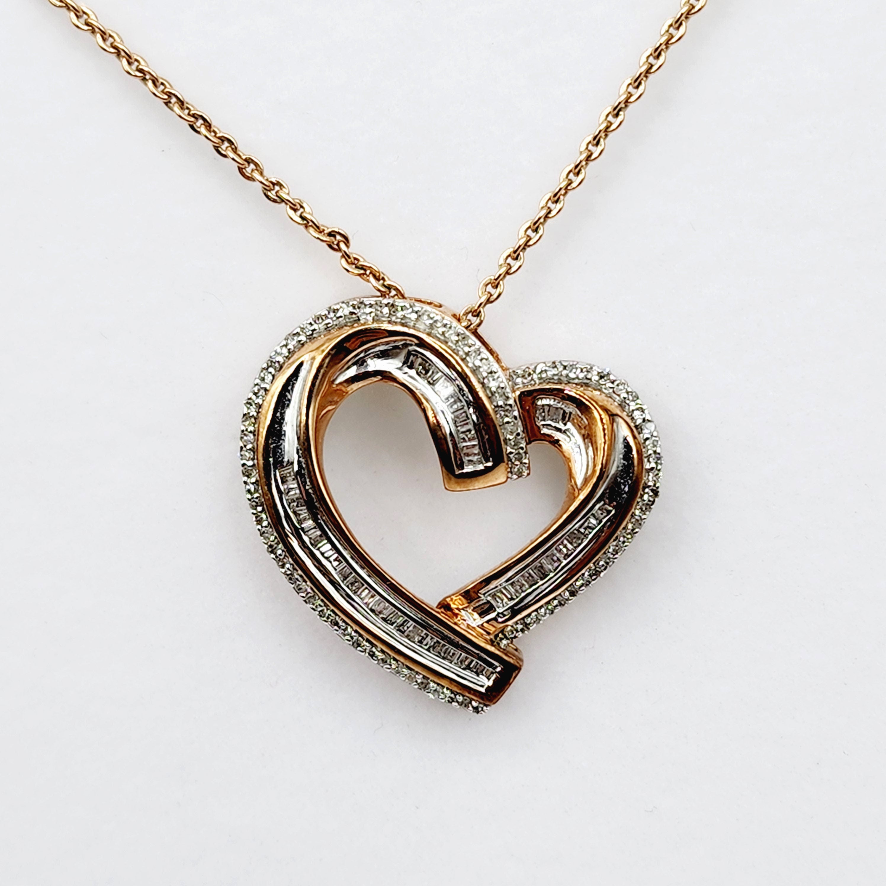 Rose Color With Natural Diamond Necklace, Brass Diamond Heart-shaped Pendant For Women, Gift for Her