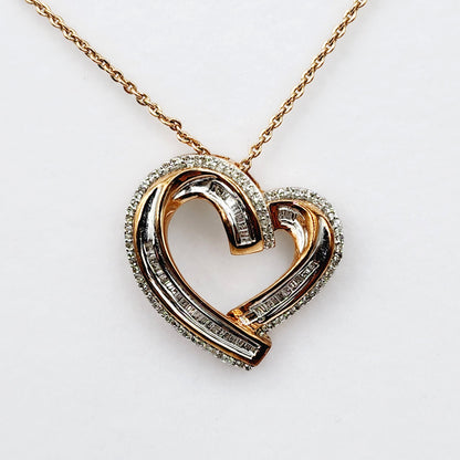 Rose Color With Natural Diamond Necklace, Brass Diamond Heart-shaped Pendant For Women, Gift for Her
