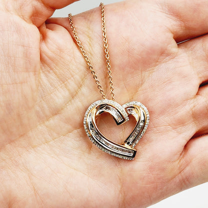 Rose Color With Natural Diamond Necklace, Brass Diamond Heart-shaped Pendant For Women, Gift for Her