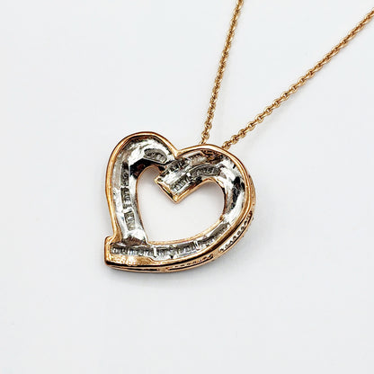 Rose Color With Natural Diamond Necklace, Brass Diamond Heart-shaped Pendant For Women, Gift for Her