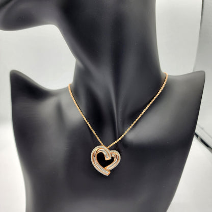 Rose Color With Natural Diamond Necklace, Brass Diamond Heart-shaped Pendant For Women, Gift for Her