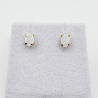 Gold Opal Stud Earrings , 10K Yellow Gold Genuine Opal 6x4mm Stud Earrings, October Birthstone, Handmade Earrings, Fire White Opal Earrings