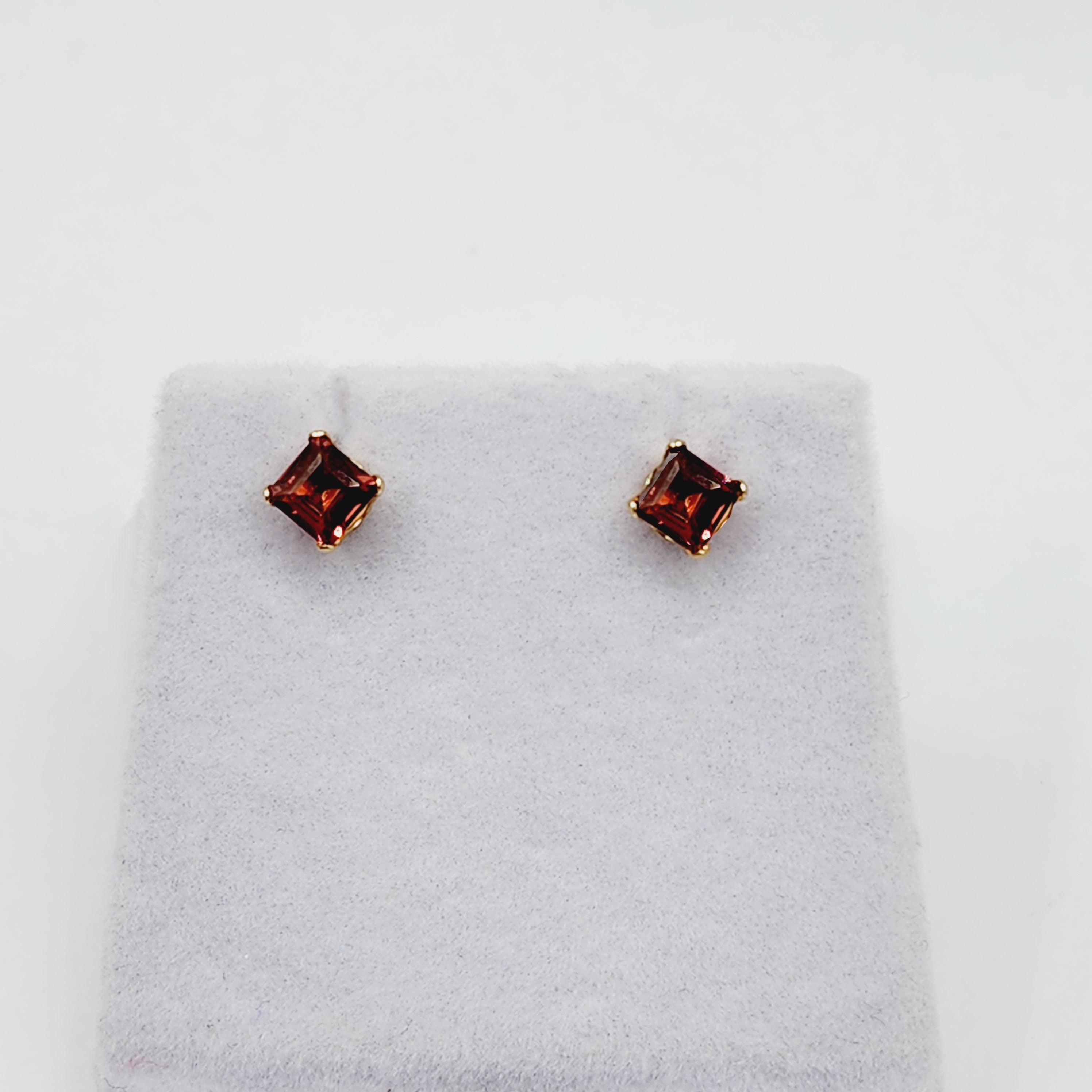 14K Solid Gold Genuine Square Garnet Earrings, January Birthstone, Gift for Her, 14K Gold Garnet Jewelry, 4x4mm January Birthstone Studs