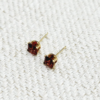 14K Solid Gold Genuine Square Garnet Earrings, January Birthstone, Gift for Her, 14K Gold Garnet Jewelry, 4x4mm January Birthstone Studs