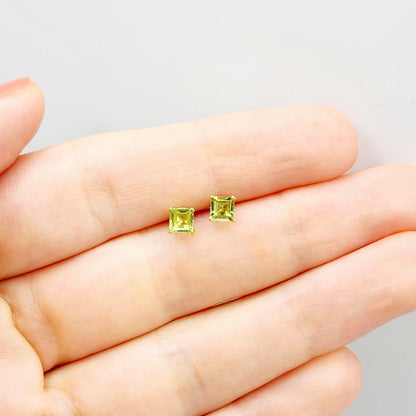Gold Peridot Stud Earrings, 10K Gold Square Peridot 4mm Stud Earrings, August birthstone, Earrings For Her, Peridot jewelry, Gifts