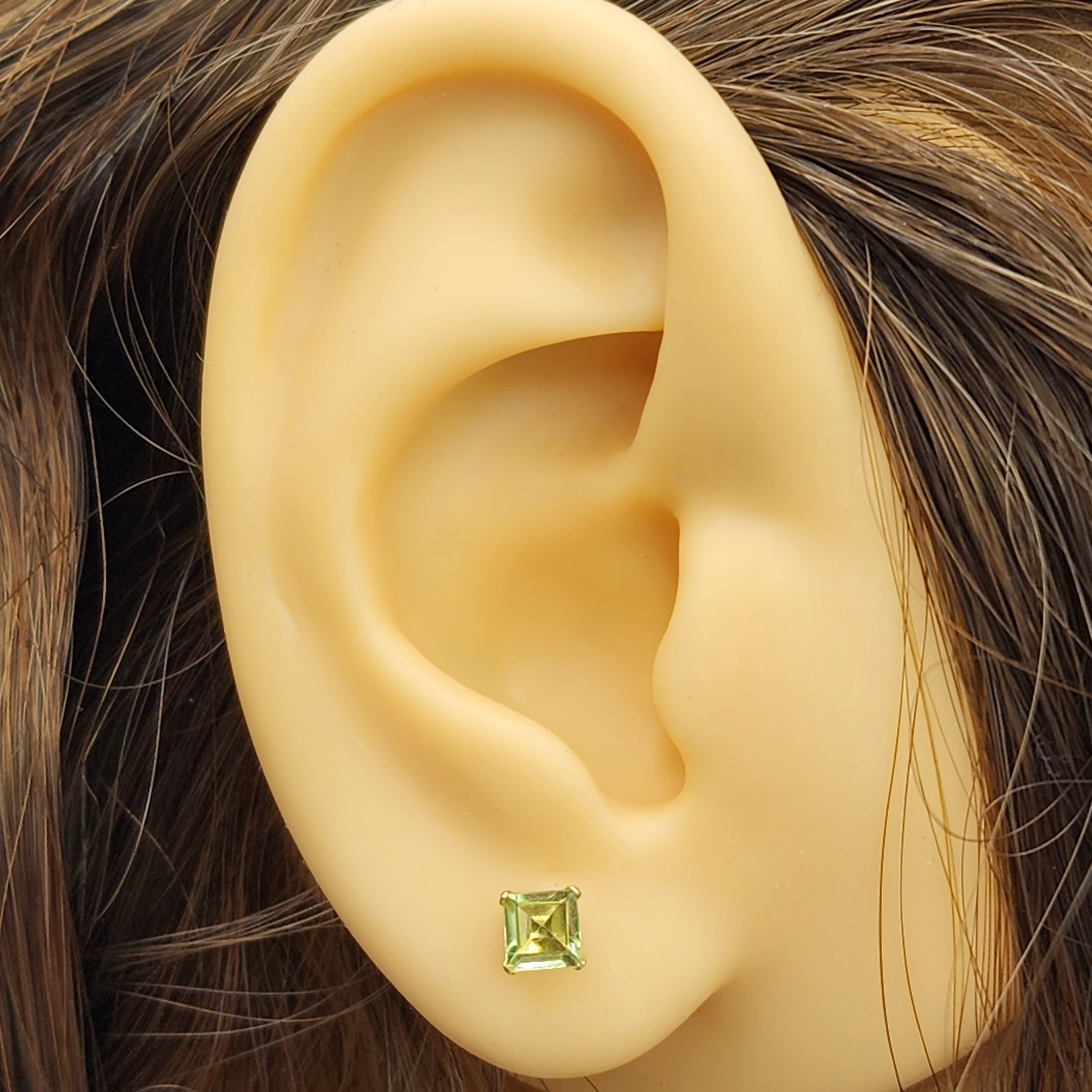 10K Yellow Gold Square Peridot Stud Earrings, August Birthstone 4x4mm